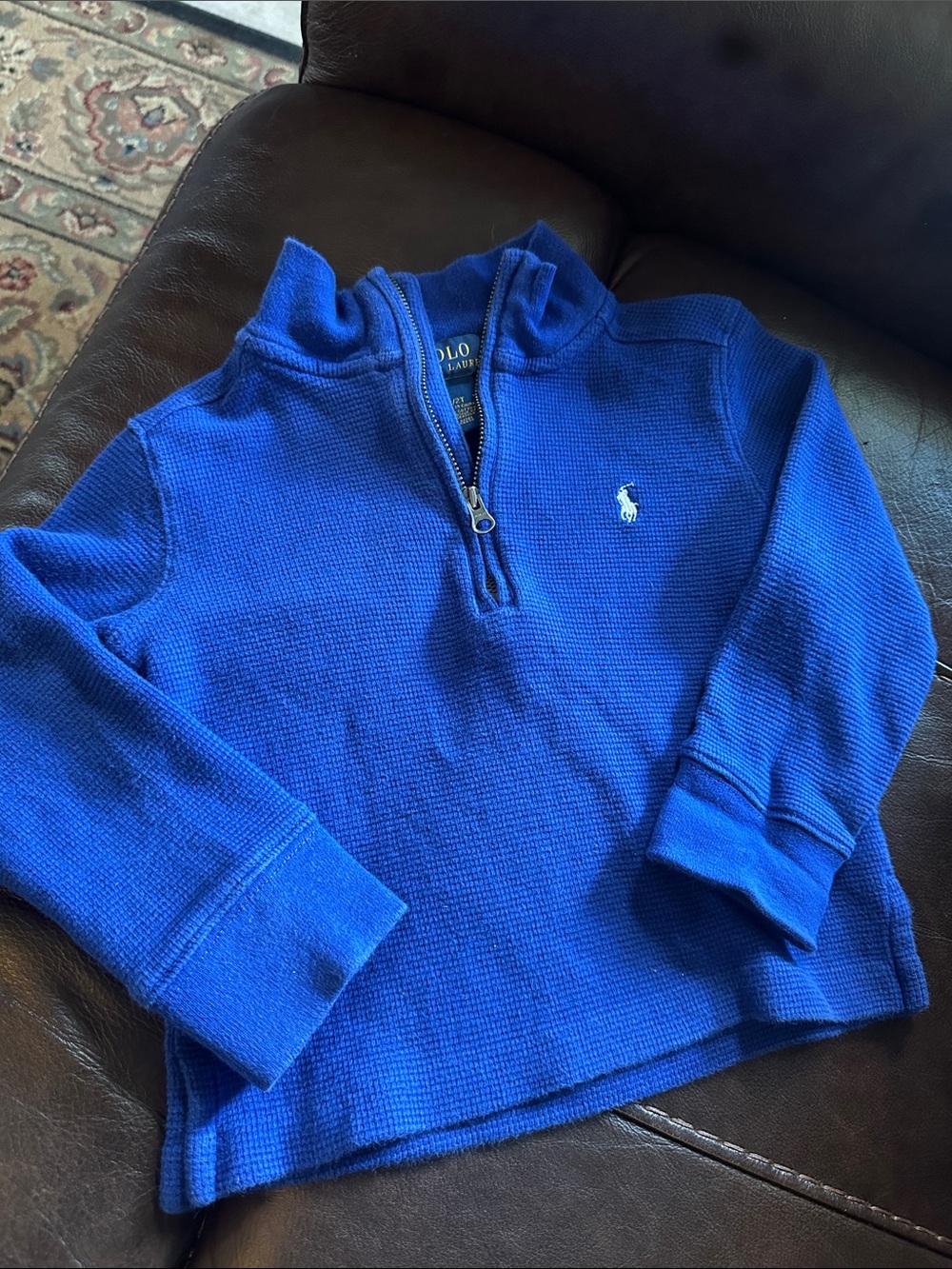 Polo by Ralph Lauren Royal Blue Waffle Quarter-Zip Pullover